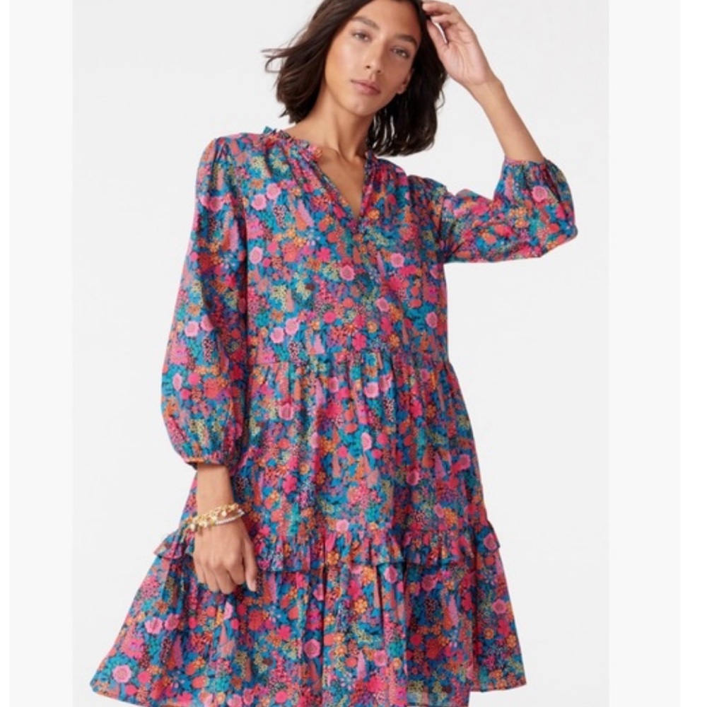 J Crew Liberty of London Floral Long-sleeve Tiered Mini Dress Size XS